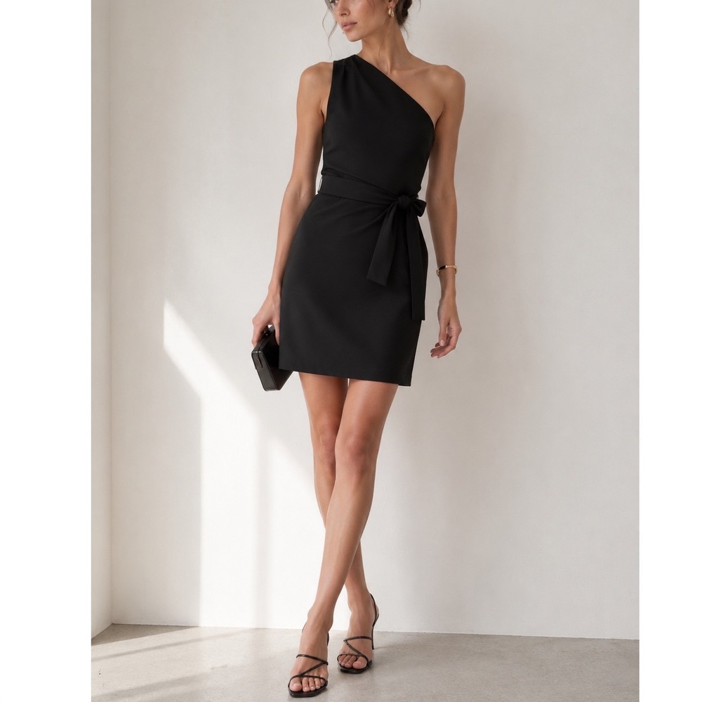 Maje New Rimbo One Shoulder Mini Dress Women's 4 Black Cocktail Party Parisian